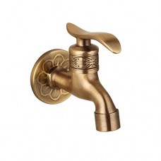 Generic Long Antique Brass Lever Handle Laundry Bathroom Wetroom Wall Mount Washing Machine Faucet Outdoor Garden Hose Single Cold Tap(Small) - B00O1LF83I